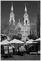 Art fair and St Peter and Paul Church, North Beach. San Francisco, California, USA (black and white)