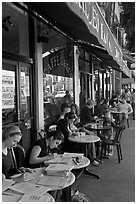 Cafe outdoor sitting, Little Italy, North Beach. San Francisco, California, USA (black and white)