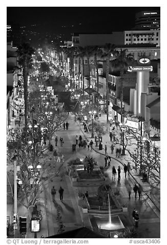 Third Street Promenade from above, night. Santa Monica, Los Angeles, California, USA