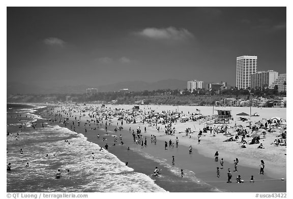 Santa Monica Beach in summer. Santa Monica, Los Angeles, California, USA (black and white)