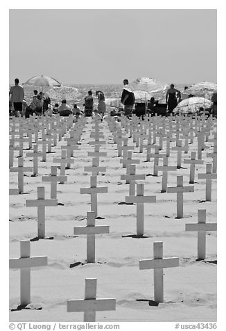 Crosses and beach unbrellas. Santa Monica, Los Angeles, California, USA