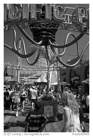 Pacific Park on Santa Monica Pier. Santa Monica, Los Angeles, California, USA (black and white)