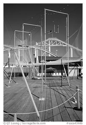 Empty acrobatics setup. Santa Monica, Los Angeles, California, USA (black and white)