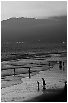 Santa Monica Beach and Mountains at sunset. Santa Monica, Los Angeles, California, USA (black and white)