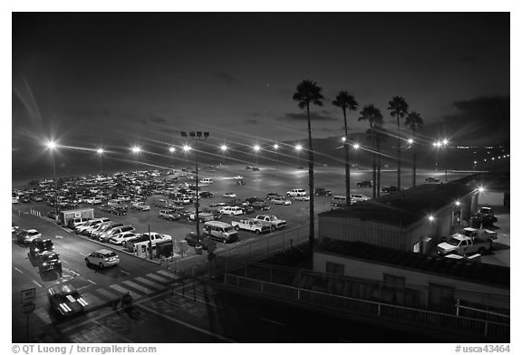 Beach Parking lot at sunset. Santa Monica, Los Angeles, California, USA