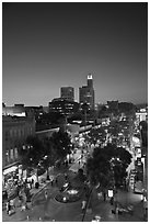Third Street Promenade and downtown buildings at sunset. Santa Monica, Los Angeles, California, USA ( black and white)