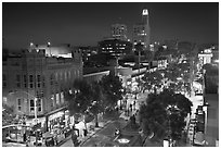 Night view from above of Third Street Promenade. Santa Monica, Los Angeles, California, USA ( black and white)