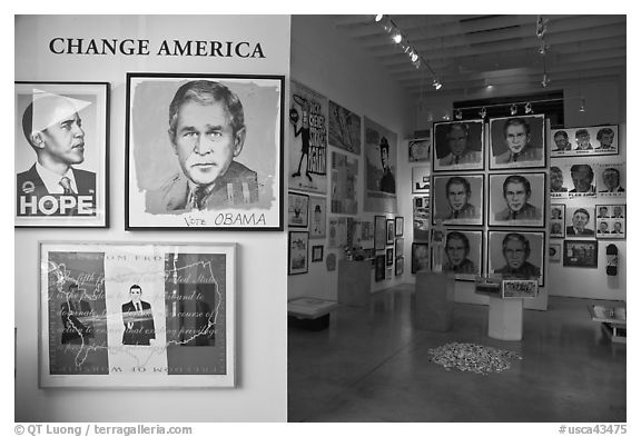 Political art, Bergamot Station. Santa Monica, Los Angeles, California, USA (black and white)