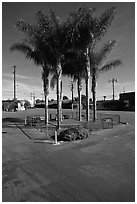 Tiny fenced park, Bergamot Station arts center. Santa Monica, Los Angeles, California, USA (black and white)