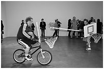 Performance art inside a gallery, Bergamot Station. Santa Monica, Los Angeles, California, USA ( black and white)