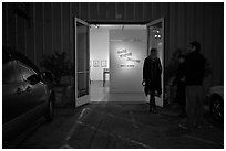 Gallery entrance at night, Bergamot Station. Santa Monica, Los Angeles, California, USA (black and white)