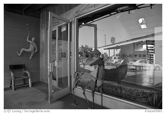 Sculptures, gallery, and reflections, Bergamot Station. Santa Monica, Los Angeles, California, USA