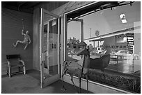 Sculptures, gallery, and reflections, Bergamot Station. Santa Monica, Los Angeles, California, USA ( black and white)