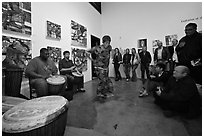 Live music and dance performance in art gallery, Bergamot Station. Santa Monica, Los Angeles, California, USA ( black and white)