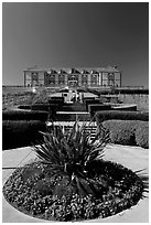 Domain Carneros winery with couple walking upstairs. Napa Valley, California, USA ( black and white)