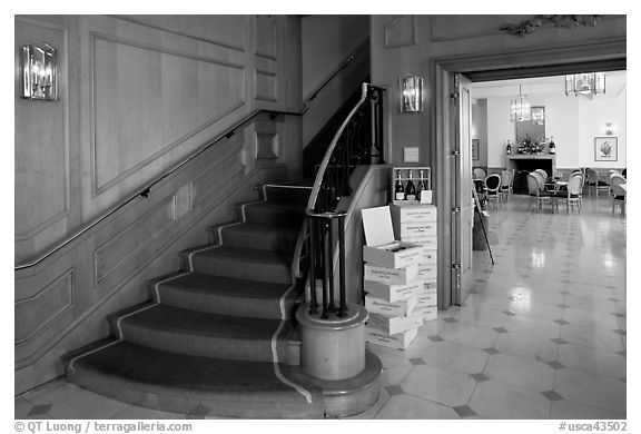 Inside Domain Carneros winery formal rooms. Napa Valley, California, USA (black and white)