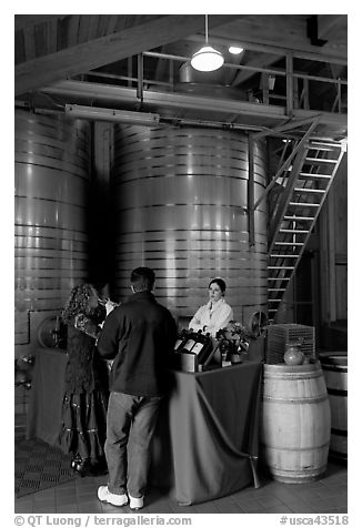 Couple tasting wine. Napa Valley, California, USA (black and white)
