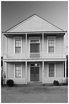 White wooden building at dusk, Somoma Historical state park. Sonoma Valley, California, USA ( black and white)