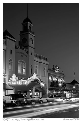 Historic movie theater at night, Sonoma. Sonoma Valley, California, USA