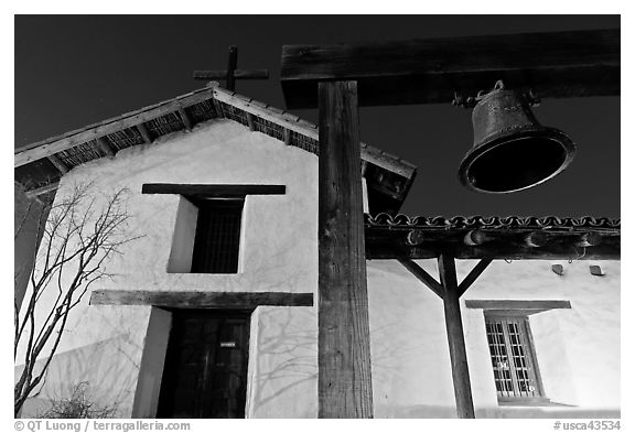 Bell and Mission Sonoma. Sonoma Valley, California, USA (black and white)