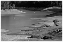 Red earth around an arm of Shasta Lake. California, USA ( black and white)