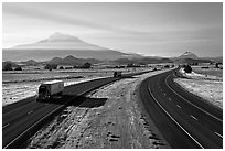 Highway 5 and Mount Shasta. California, USA (black and white)