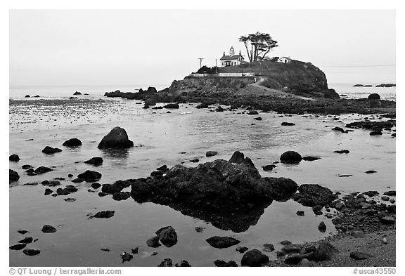 Battery Point Lighthouse on semi-islet, Crescent City. California, USA (black and white)