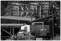 Pacific Lumber Company mill and truck, Scotia. California, USA (black and white)