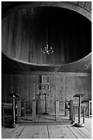 Inside chapel, Fort Ross Historical State Park. Sonoma Coast, California, USA ( black and white)