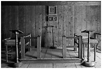 Russian chapel interior,  Fort Ross Historical State Park. Sonoma Coast, California, USA ( black and white)