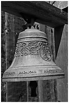 Bell with inscriptions in Cyrilic script, Fort Ross Historical State Park. Sonoma Coast, California, USA ( black and white)