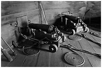 Cannons inside gun room,  Fort Ross Historical State Park. Sonoma Coast, California, USA ( black and white)