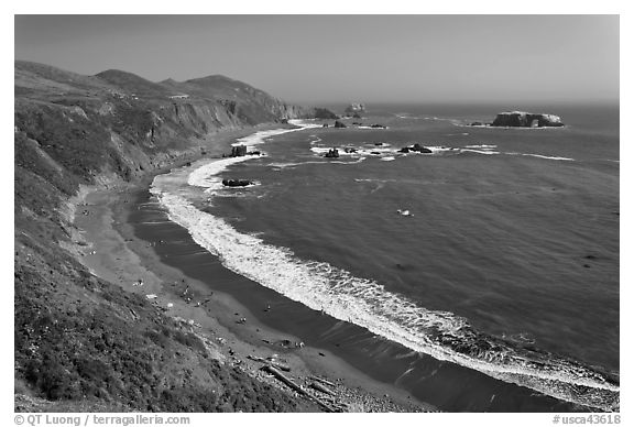 Beach and turquoise waters, late summer. Sonoma Coast, California, USA (black and white)