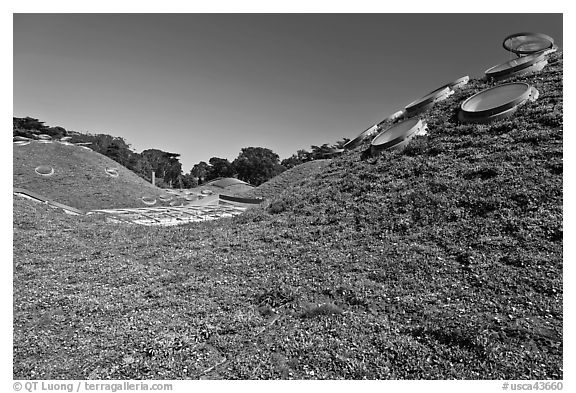 Living roof, California Academy of Sciences. San Francisco, California, USA (black and white)