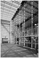 Building entrance, California Academy of Sciences, Golden Gate Park. San Francisco, California, USA ( black and white)