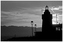 Lighthouse, yacht club, sunrise. San Francisco, California, USA (black and white)