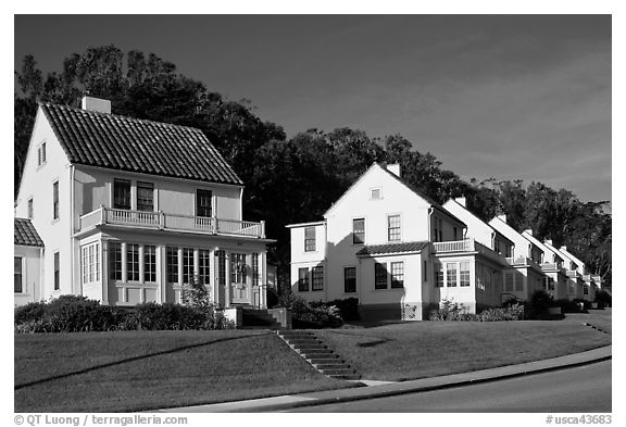 Former military residences, the Presidio. San Francisco, California, USA (black and white)