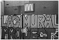 Hand-drawn letters and commercial logo, Mission District. San Francisco, California, USA ( black and white)