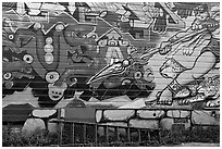 Ladder and mural, Mission District. San Francisco, California, USA (black and white)