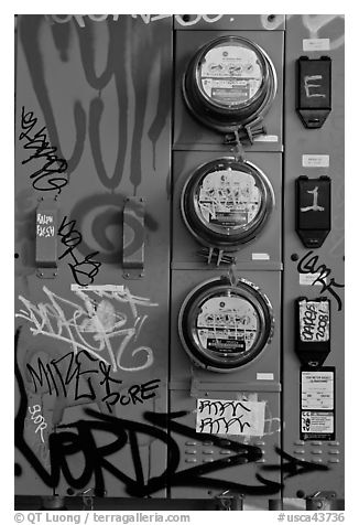 Utility meters, Mission District. San Francisco, California, USA (black and white)