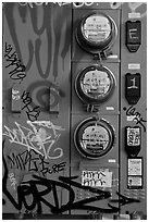Utility meters, Mission District. San Francisco, California, USA (black and white)