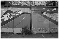 Floor and garage door with painted road, Mission District. San Francisco, California, USA (black and white)