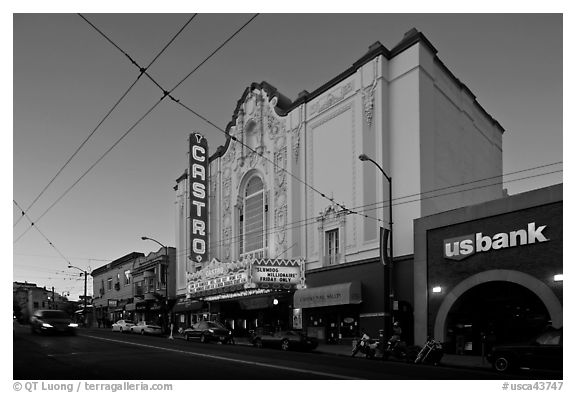 Castro theater at dusk. San Francisco, California, USA (black and white)