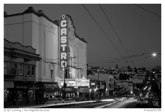 Castro Theater and Castro Street at dusk. San Francisco, California, USA