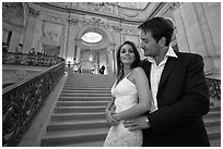 Bride and groom posing before wedding ceremony. San Francisco, California, USA ( black and white)