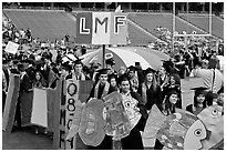 Wacky walk, Stanford commencement. Stanford University, California, USA (black and white)