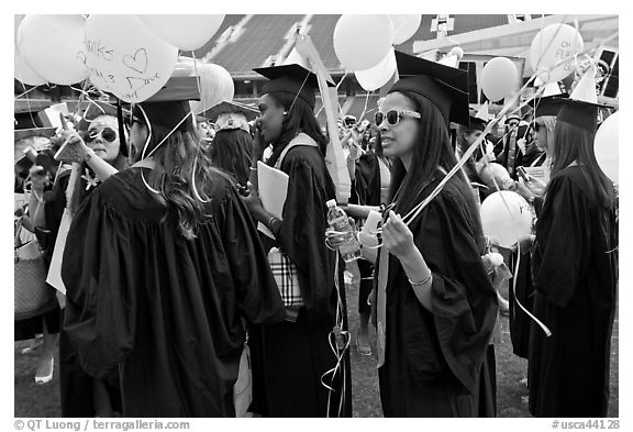 Women students with ballon, commencement. Stanford University, California, USA