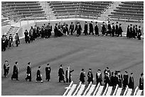 Class of 2009 lines up to seat for commencement. Stanford University, California, USA (black and white)