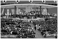 Beginning of commencement ceremony. Stanford University, California, USA (black and white)