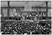 University President addresses graduates during commencement. Stanford University, California, USA ( black and white)